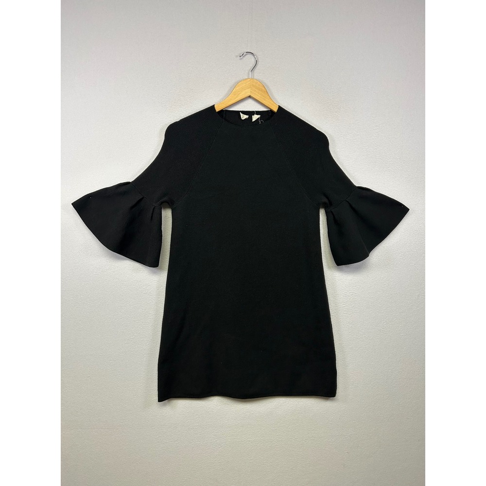 Minimalist Mod Moth Anthropologie Womens Small Black Bell Sleeve Knit Mini Dress